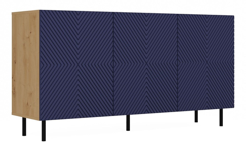 Komoda z ryflowanymi frontami ORON 3D 4X 150cm - Dąb Artisan/Granatowy
