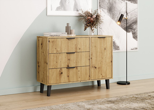 Komoda z lamelami i szufladami Piazza 1D3S 110cm - Dąb Artisan