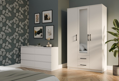 Szafa garderoba z lustrem KLAMBI 120CM - Biel Mat