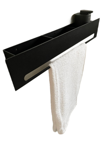 Wieszak Uchwyt na ręcznik wiszący z półką RETTO - Czarny