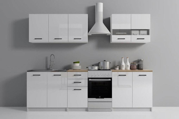 Zestaw mebli kuchennych CUCINA 32 - Biały połysk/ blat Dąb Sonoma - 200 cm