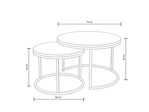 Zestaw dwóch okrągłych stolików kawowych MJU MIDI 70/50cm - Dąb Cremona