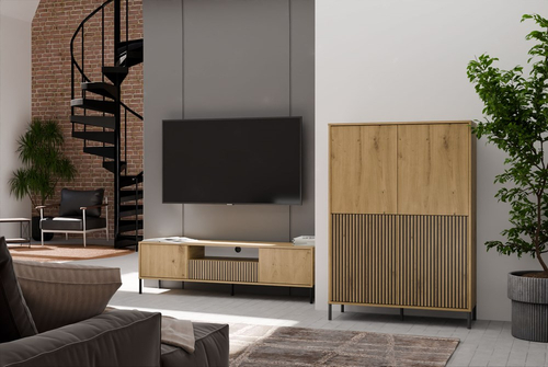 Witryna z lamelami 103cm MISEL 2L2G - Dąb Artisan/Czarny