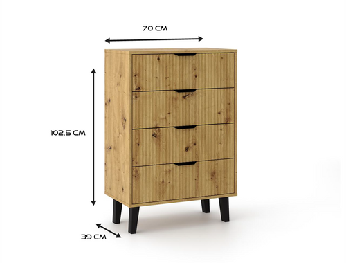 Komoda z lamelami i szufladami Piazza 4S 70cm - Dąb Artisan