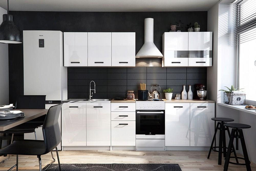 Zestaw mebli kuchennych CUCINA 32 - Biały połysk/ blat Dąb Sonoma - 200 cm