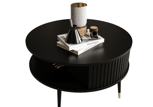 Stolik kawowy okrągły MOONDAY LUXORY - Czarny/Lamele Czarne