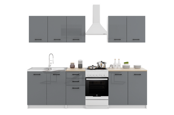 Zestaw mebli kuchennych CUCINA 38 - Akryl Szary połysk/ blat Dąb Sonoma - 200 cm