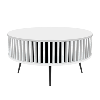 Stolik kawowy okrągły SUNDAY - Biały blat / Lamele Biały Połysk