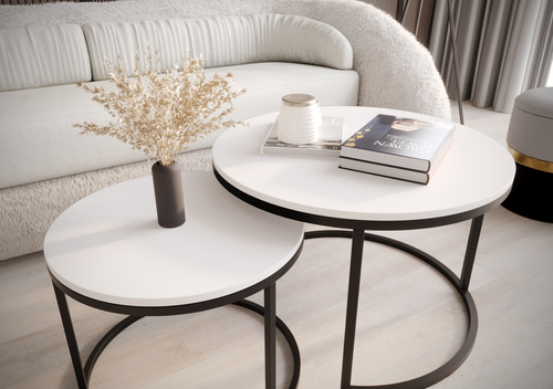 Zestaw dwóch okrągłych stolików MJU MIDI - Biel Mat