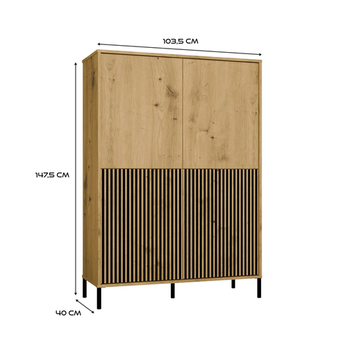 Witryna z lamelami 103cm MISEL 2L2G - Dąb Artisan/Czarny
