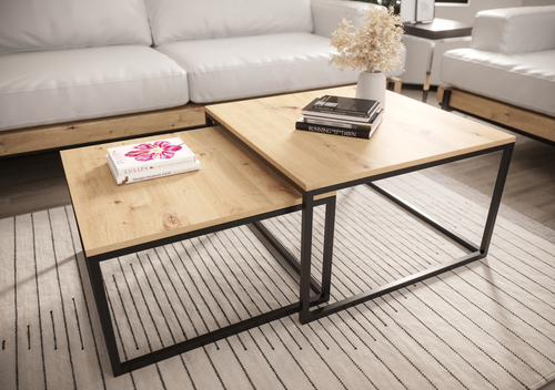 Zestaw dwóch kwadratowych stolików MJU - Dąb Artisan