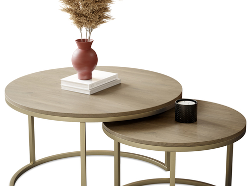 Zestaw dwóch okrągłych stolików MJU GOLD - Dąb Cremona