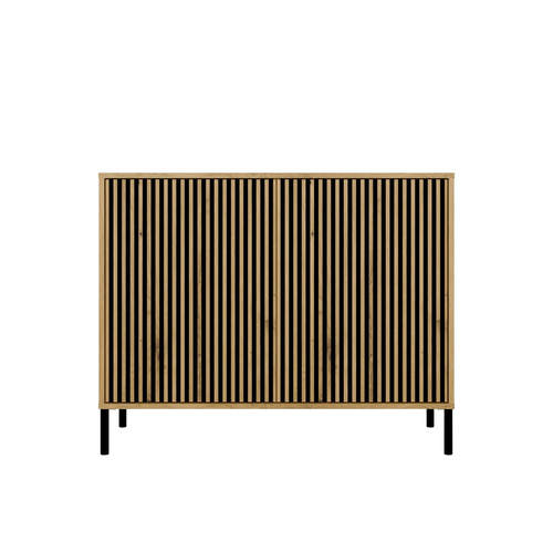 Komoda z Lamelami 103cm MISEL 2L - Dąb Artisan/Czarny