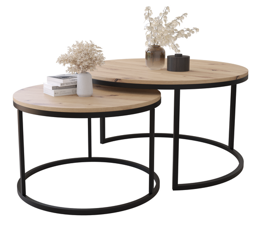 Zestaw dwóch okrągłych stolików MJU MIDI - Dąb Artisan